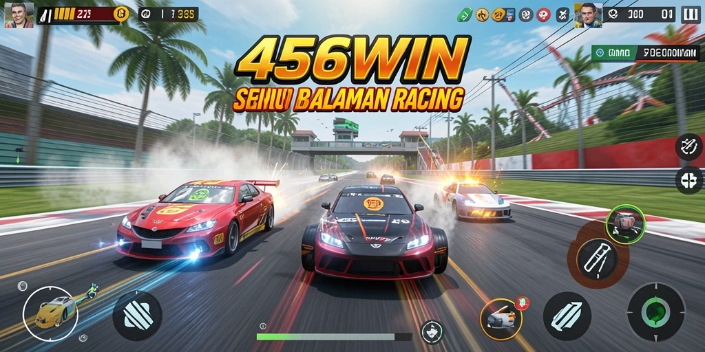 Screenshot gameplay 456WIN menunjukkan aksi balapan yang mendebarkan.