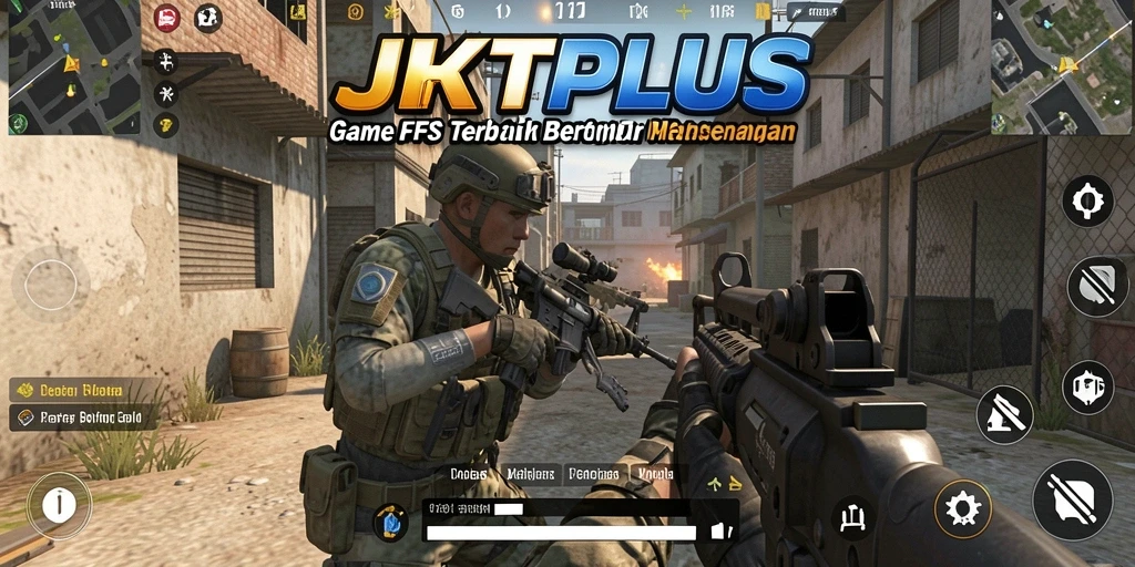Tampilan gameplay JKTPLUS dengan aksi tembak-menembak seru di arena pertempuran.
