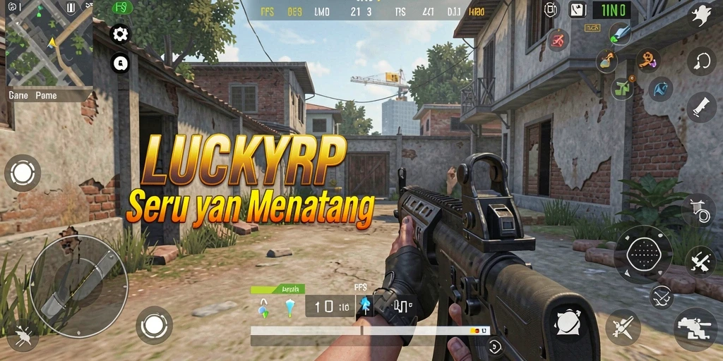 Screenshot gameplay LUCKYRP memperlihatkan aksi tembak-menembak yang intens.