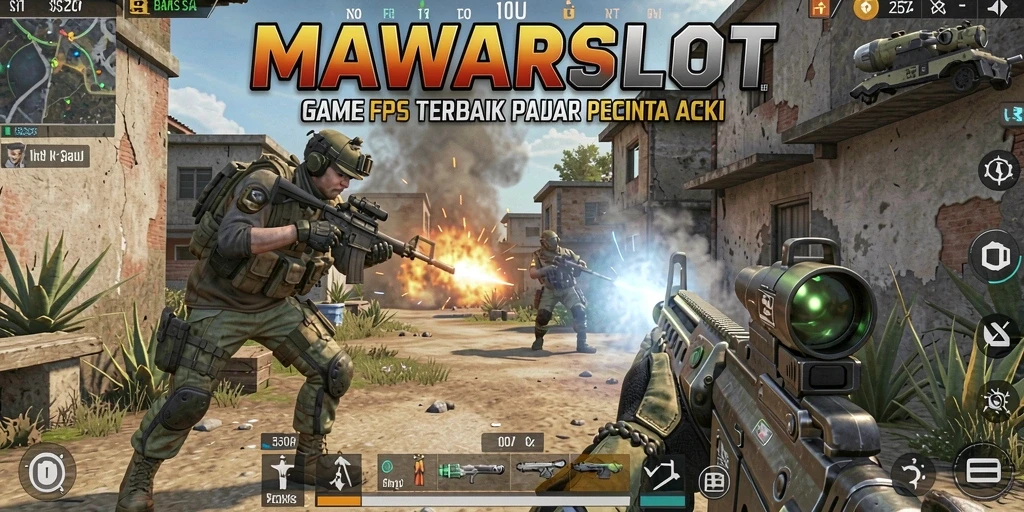 Screenshot gameplay MAWARSLOT menampilkan aksi tembak-menembak yang intens.