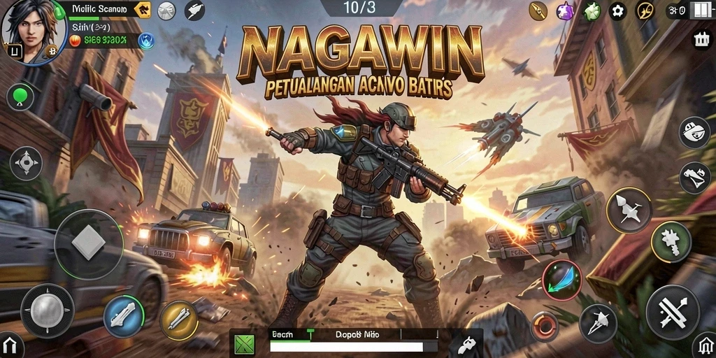 Screenshot gameplay NAGAWIN menampilkan aksi yang mendebarkan.