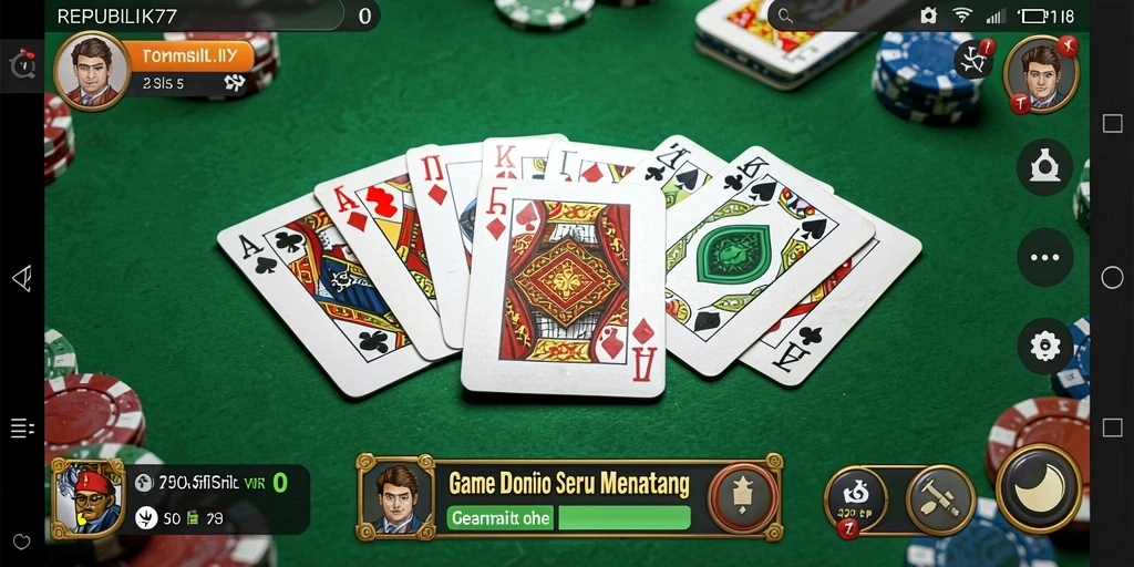 Tampilan gameplay seru dari REPUBLIK77 yang menampilkan keseruan bermain Domino.